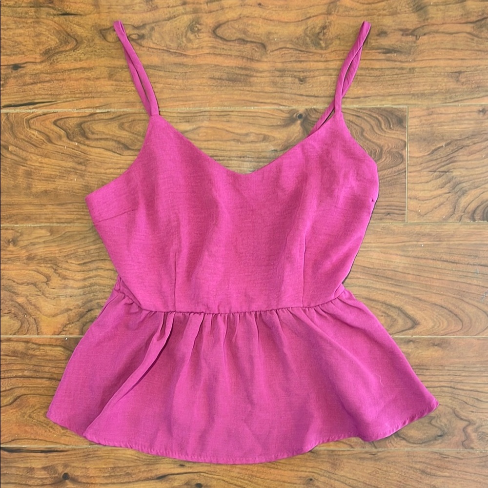 Elegant Pink Magenta Sleeveless Babydoll Low Cut Women's Tank Too Blouse